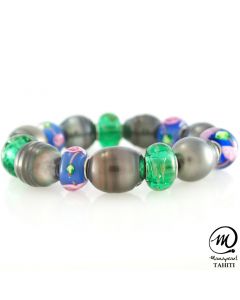 Tahitian pearl bracelet with Murano beads, Baroque 