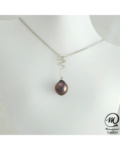 9K White Gold Tahitian Pearl Pendant,  Drop 9 mm