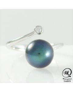 18K Gold Diamond Tahitian Pearl Ring