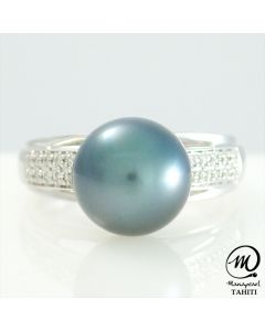 18K Gold Diamond Tahitian Pearl Ring