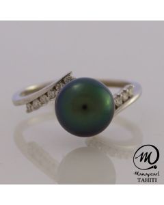 18K Gold Diamond Tahitian Pearl Ring