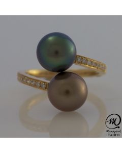 18K Gold Diamond Tahitian Pearl Ring