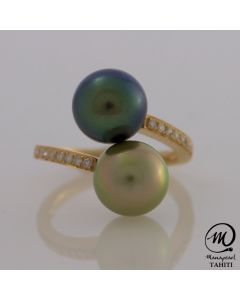 18K Gold Diamond Tahitian Pearl Ring