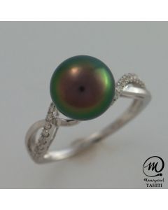 18K Gold Diamond Tahitian Pearl Ring