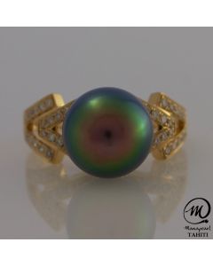 18K Gold Diamond Tahitian Pearl Ring