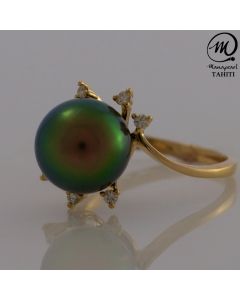 18K Gold Diamond Tahitian Pearl Ring