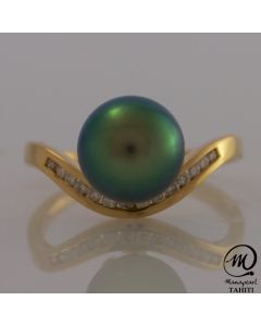 18K Gold Diamond Tahitian Pearl Ring