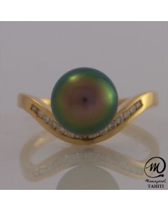 18K Gold Diamond Tahitian Pearl Ring