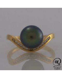 18K Gold Diamond Tahitian Pearl Ring