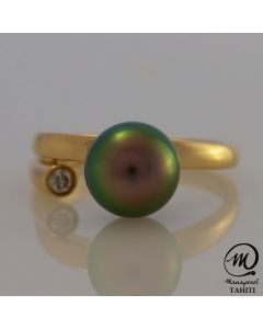 18K Gold Diamond Tahitian Pearl Ring