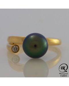 18K Gold Diamond Tahitian Pearl Ring