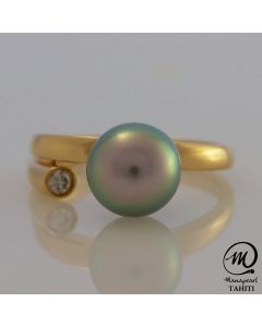 18K Gold Diamond Tahitian Pearl Ring