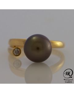 18K Gold Diamond Tahitian Pearl Ring