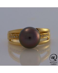 18K Gold Diamond Tahitian Pearl Ring