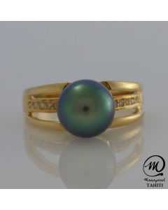 18K Gold Diamond Tahitian Pearl Ring