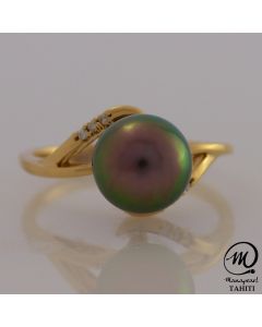 18K Gold Diamond Tahitian Pearl Ring