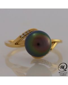 18K Gold Diamond Tahitian Pearl Ring