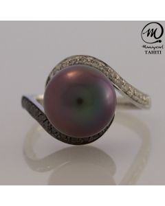 18K Gold Diamond Tahitian Pearl Ring