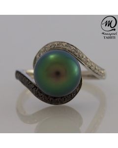 18K Gold Diamond Tahitian Pearl Ring