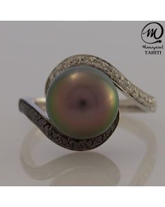 18K Gold Diamond Tahitian Pearl Ring