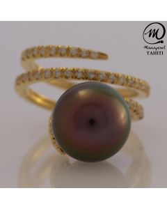 18K Gold Diamond Tahitian Pearl Ring