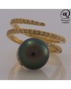 18K Gold Diamond Tahitian Pearl Ring