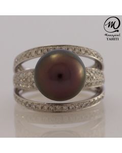 18K Gold Diamond Tahitian Pearl Ring