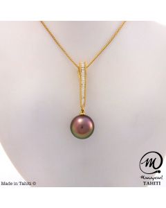 18K Gold Diamond Tahitian Pearl Pendant 