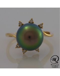 18K Gold Diamond Tahitian Pearl Ring 