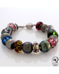 Tahitian pearl bracelet with Murano beads, Baroque 