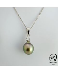 Silver Tahitian Pearl Pendant, 9 mm Drop Pearl