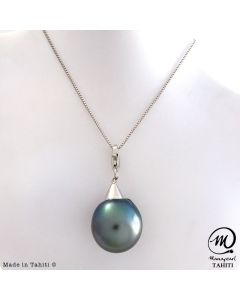 Silver Tahitian Pearl Pendant, 15 mm Baroque pearl