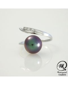 Silver Tahitian Pearl Ring, Round AAA 9 mm