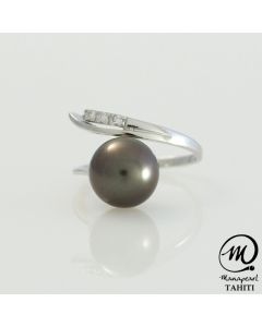 Silver Tahitian Pearl Ring, Round AAA 9 mm