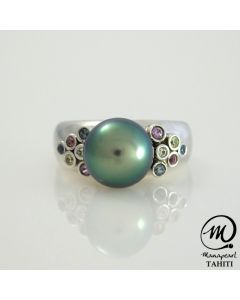 Silver & Sapphire Tahitian Pearl Ring