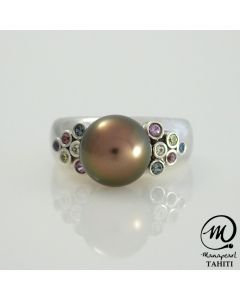 Silver & Sapphire Tahitian Pearl Ring