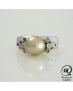 Silver & Sapphire Tahitian Pearl Ring