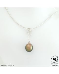 9K White Gold Tahitian Pearl Pendant, 9 mm Drop Pearl