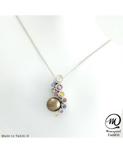 Silver & Sapphire Tahitian Pearl Pendant, Round Pearl 