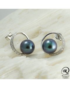 White Gold Tahitian Pearl Earring with Diamonds