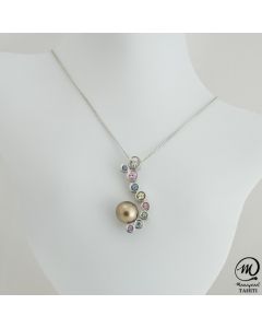 Silver & Sapphire Tahitian Pearl Pendant , 8 mm Round Pearl