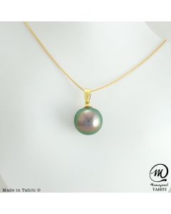 18K Yellow Gold Tahitian Pearl Pendant, 12mm Drop pearl