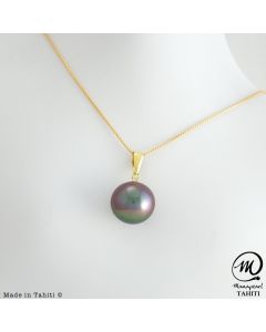 18K Yellow Gold Tahitian Pearl Pendant, 12mm Drop pearl