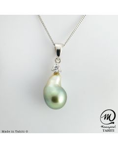 Silver Tahitian Pearl Pendant, 9 mm Drop Pearl