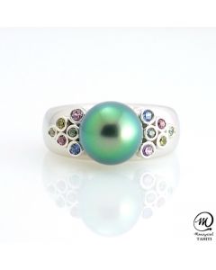 Silver & Sapphire Tahitian Pearl Ring