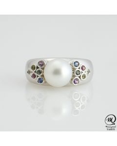 Silver & Sapphire Tahitian Pearl Ring