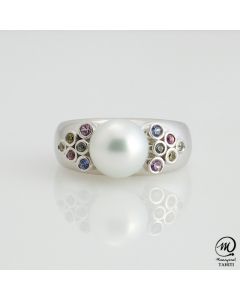 Silver & Sapphire Tahitian Pearl Ring